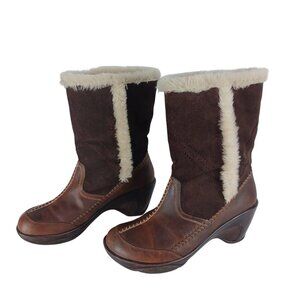 J-41 ADVENTURE ON Naples Boots Women Size 7.5 Brown Wedge Suede Leather Fur